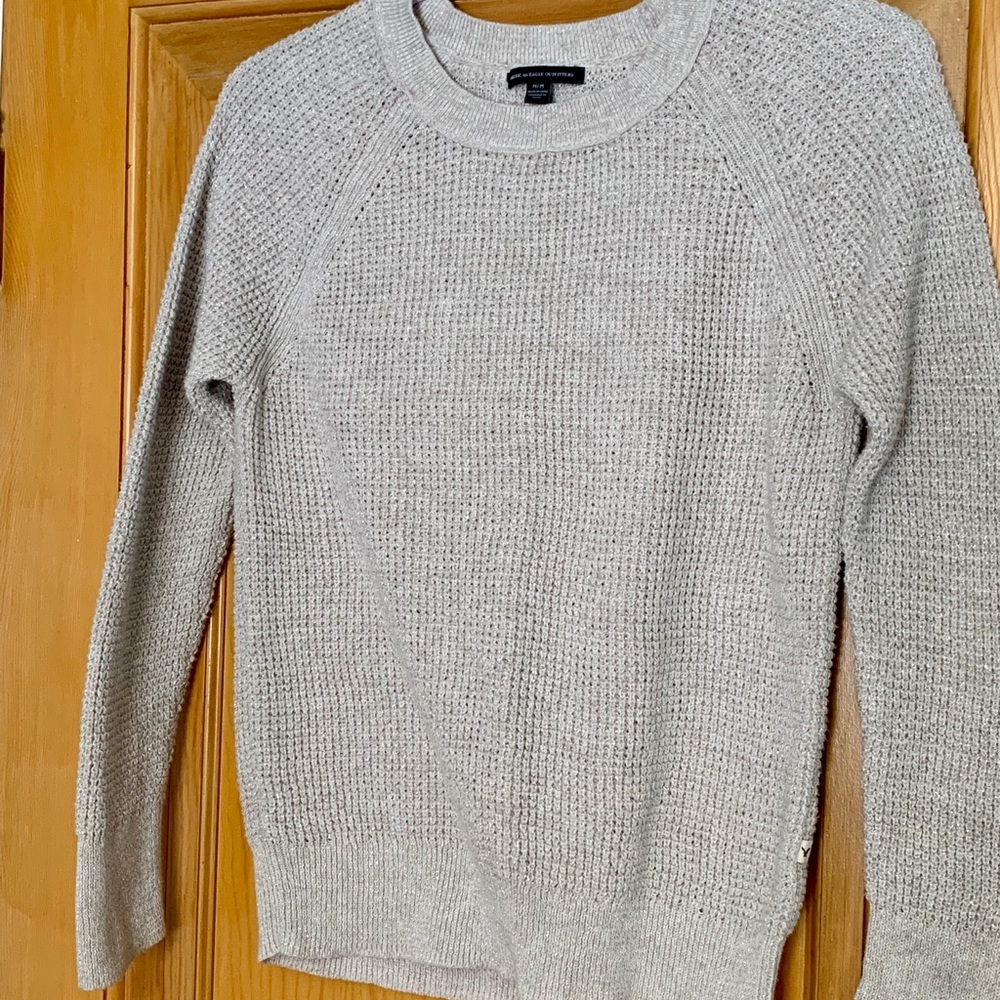 American Eagle Grey Sparkle Crewneck Sweater